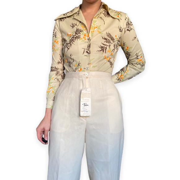 Vintage 70s NWT Pendleton Wool Trousers Slacks in Cream, 28” Waist, Deadstock - Picture 3 of 5